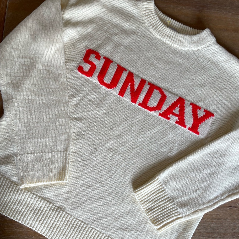 English Factory Day of the Week Cream Sweater with Red 'Sunday'